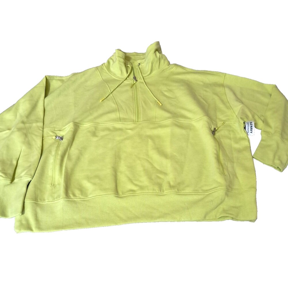 Old Navy Sweatshirt Women 4X Hot Lemon Lime Neon Yellow Green 1/4 Zip Pocket